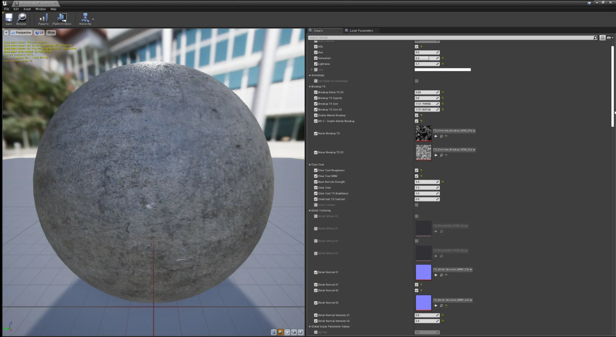 Material instance controls ready for instant adjustments